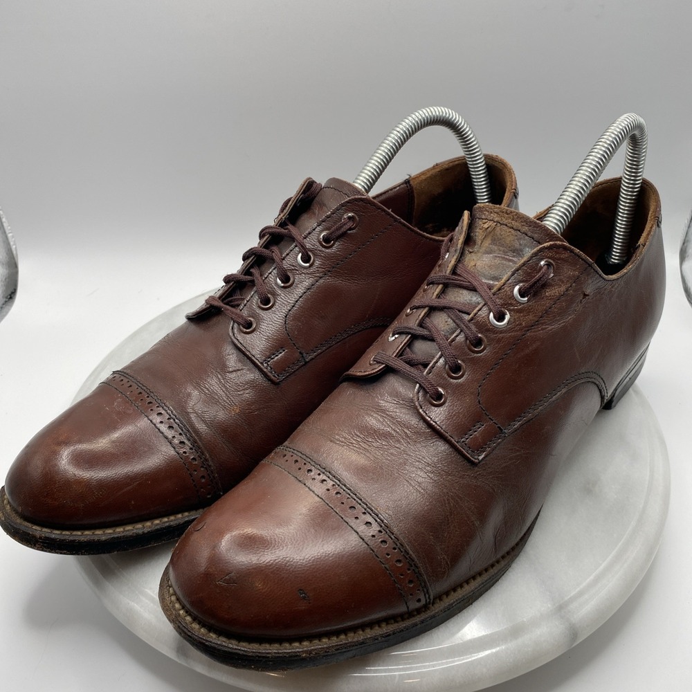 Mens Size 9 VTG Stacy Adams Madison Shoes Brown Leather Retro Y2K Dress Casual